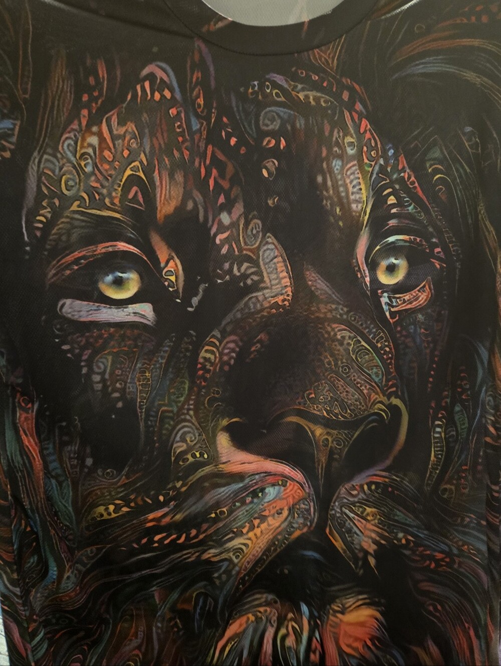 Black Multicolor Abstract Lion Short Sleeve